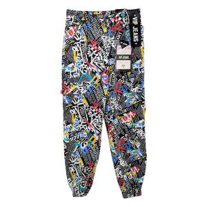 VIP Jeans Graffiti Jogger Pants Womens Multi Graphic Baggy Faux Cargo Size 27